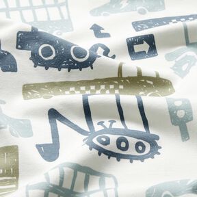 French Terry Sweat de ver&atilde;o Carros rabiscados &ndash; branco/azul, 