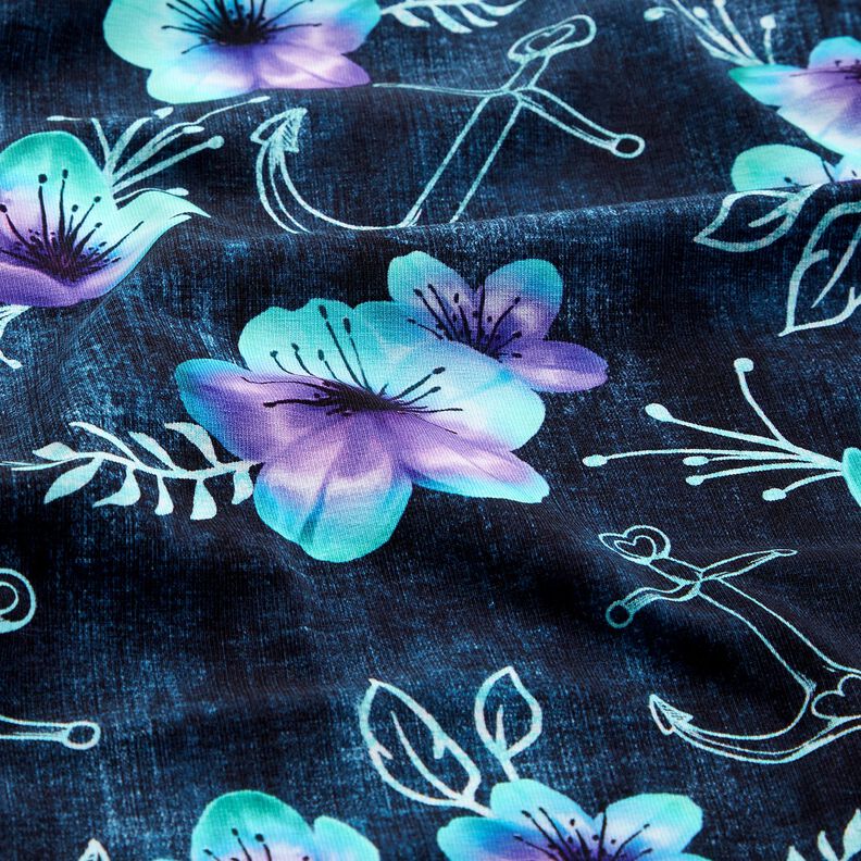 Jersey de algodão Flores Marítimas | Glitzerpüppi  – azul-noite/azul-gelo,  image number 2