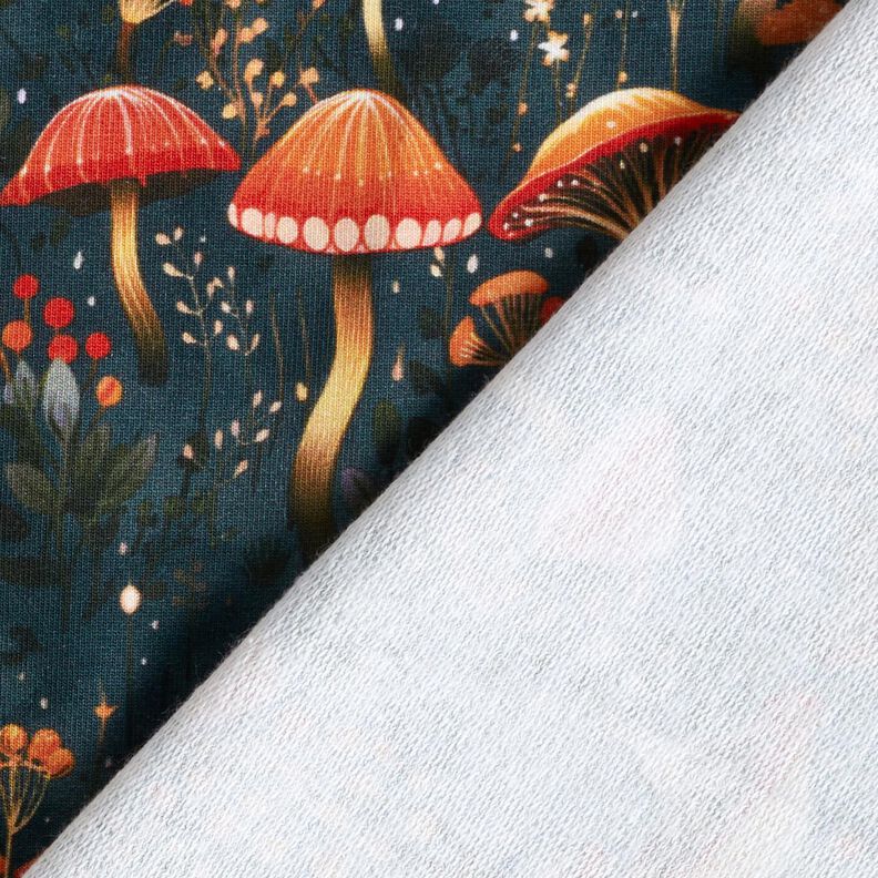 French Terry Sweat de verão Floresta mágica de cogumelos Impressão Digital – verde escuro,  image number 4