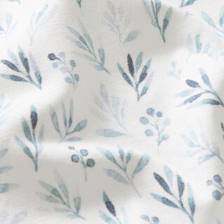Jersey de algodão Flores e ramos delicados em aguarela Impressão Digital – marfim/azul ganga, 