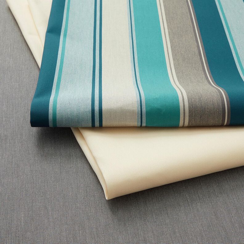 Tecido para exteriores Lona Riscas mistas – pinheiro azul/greige,  image number 5