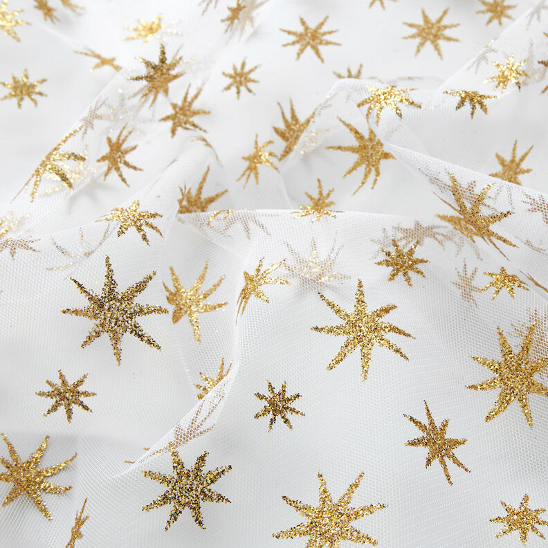 Tule Estrelas brilho – branco/dourado,  image number 2