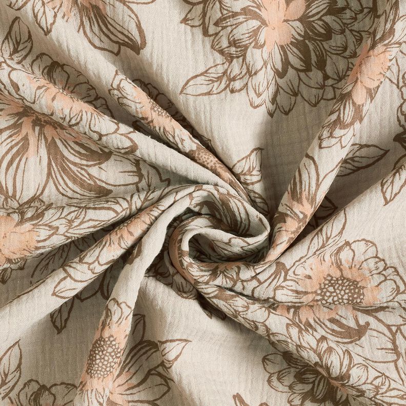 Musselina/ Tecido plissado duplo Flores de verão – taupe claro/castanho médio,  image number 3