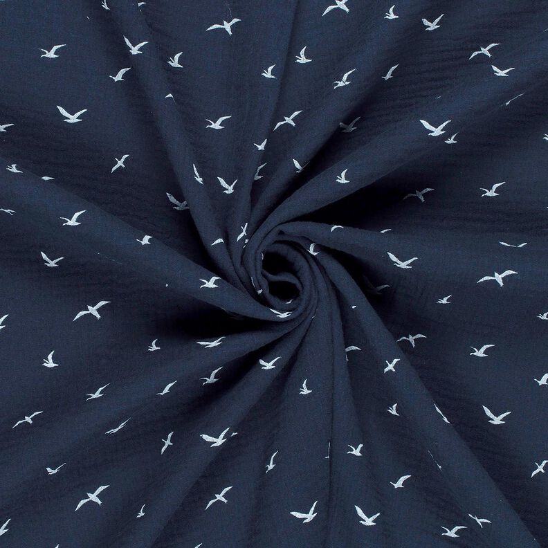 Musselina/ Tecido plissado duplo Gaivotas – preto azulado/branco,  image number 3