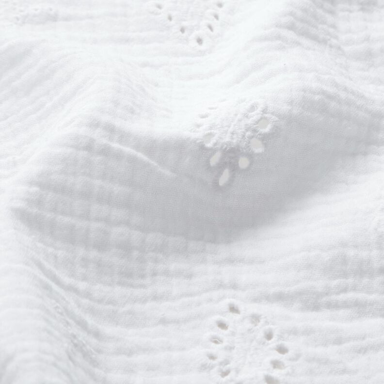 Musselina/ Tecido plissado duplo Bordado inglês Losango – branco,  image number 2