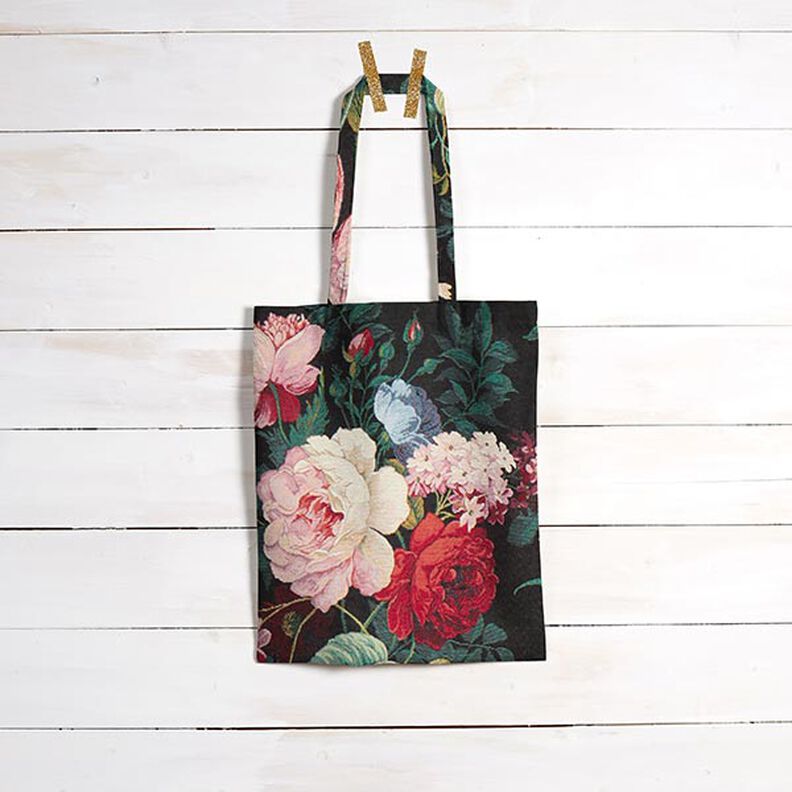 Tecido para decora&ccedil;&atilde;o Gobelina Bouquet de flores &ndash; preto/carmin,  image number 8