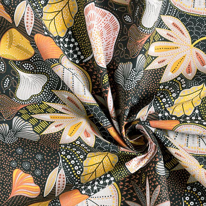 Tecido de algodão Cretone Folhas – preto/laranja,  image number 3