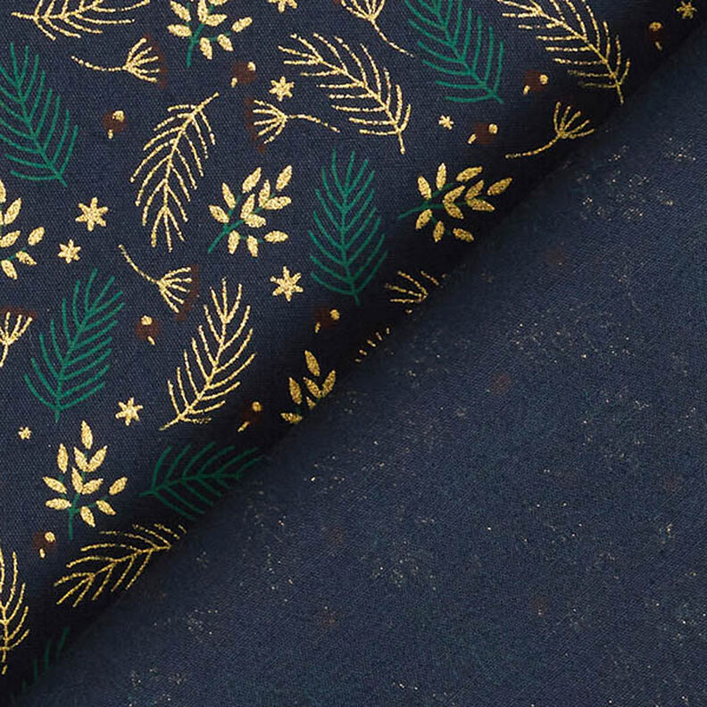 Tecido de algodão Popelina Ramos e bagas – azul-noite/dourado,  image number 4