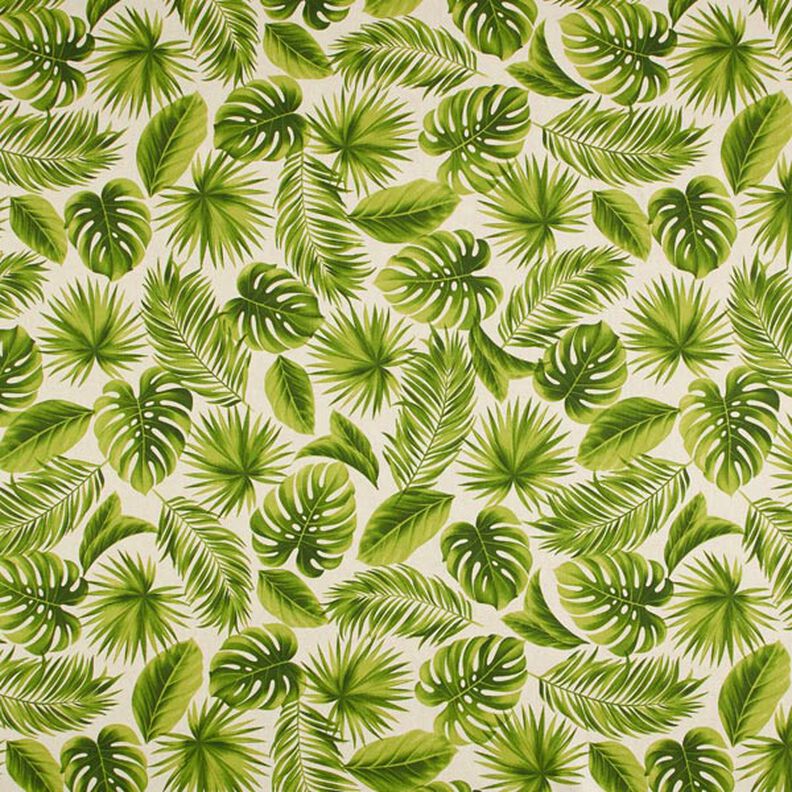 Tecido para decoração Meio linho Panamá folhas costela-de-adão – natural/verde,  image number 1