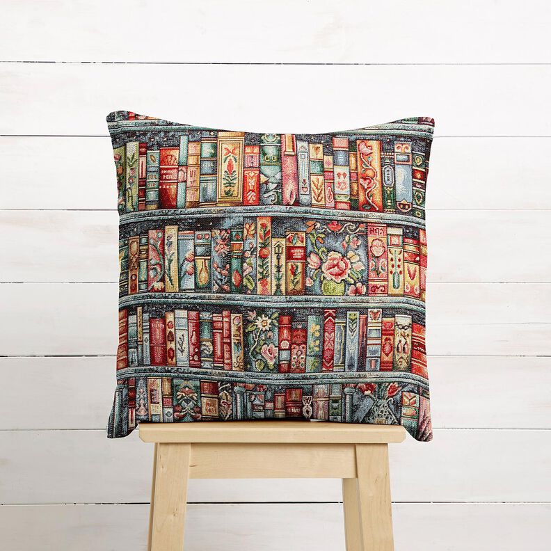 Tecido para decora&ccedil;&atilde;o Gobelina estante de livros colorida &ndash; pinheiro azul/carmin,  image number 6