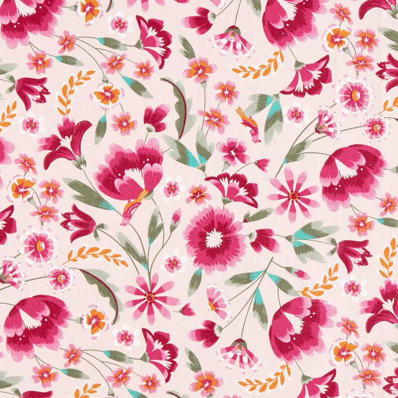 Tecido para decoração Sarja de algodão Flores da primavera – rosé/framboesa,  image number 1
