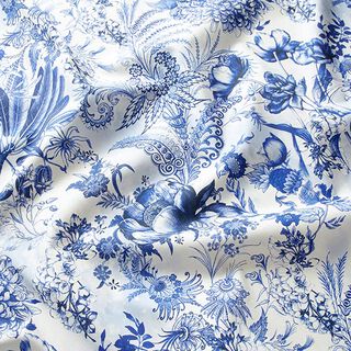 Tecido para decoração Lona Flores opulentas 280 cm – azul real/branco, 