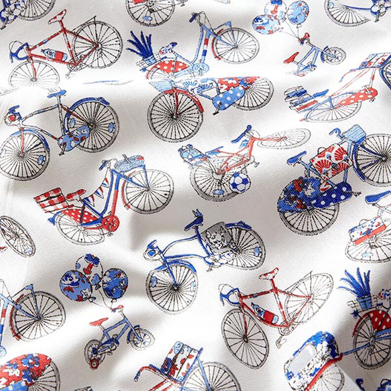 Tecido de algodão Cretone Bicicletas retro – branco/azul,  image number 2