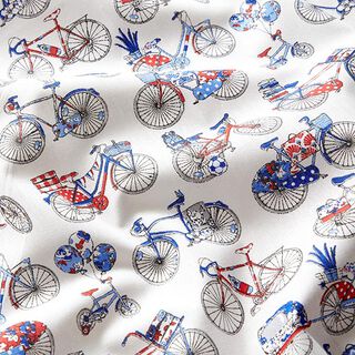 Tecido de algodão Cretone Bicicletas retro – branco/azul, 