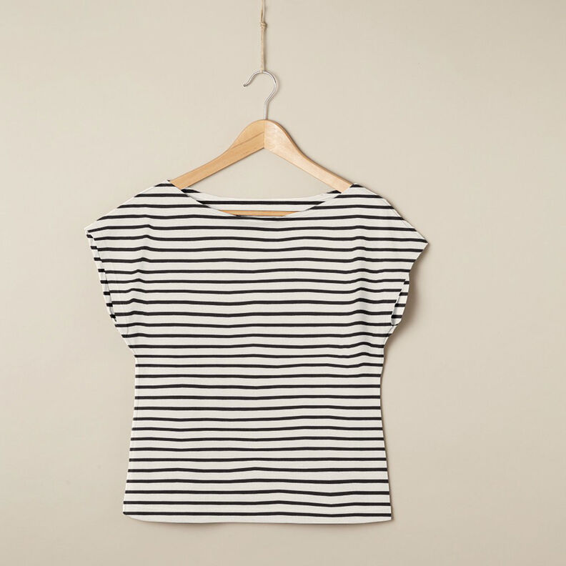 Jersey de algodão Riscas largas e estreitas – creme/preto,  image number 5