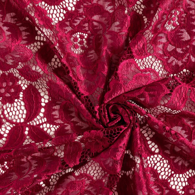 Renda elástica Flores e folhas – vermelho escuro,  image number 4