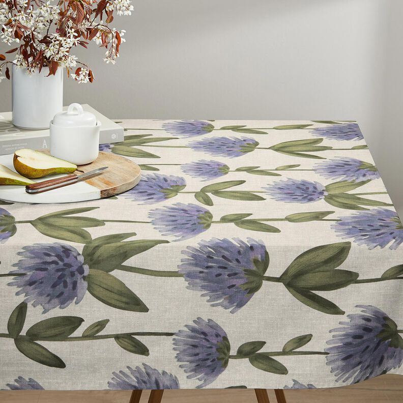 Tecido para decoração Meio linho Panamá Trevo florido – cinza claro/taupe claro,  image number 8