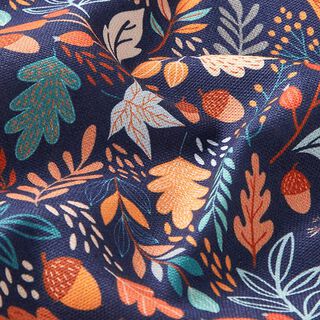 Tecido para decoração Meio linho Panamá Folhas de outono – azul-marinho, 