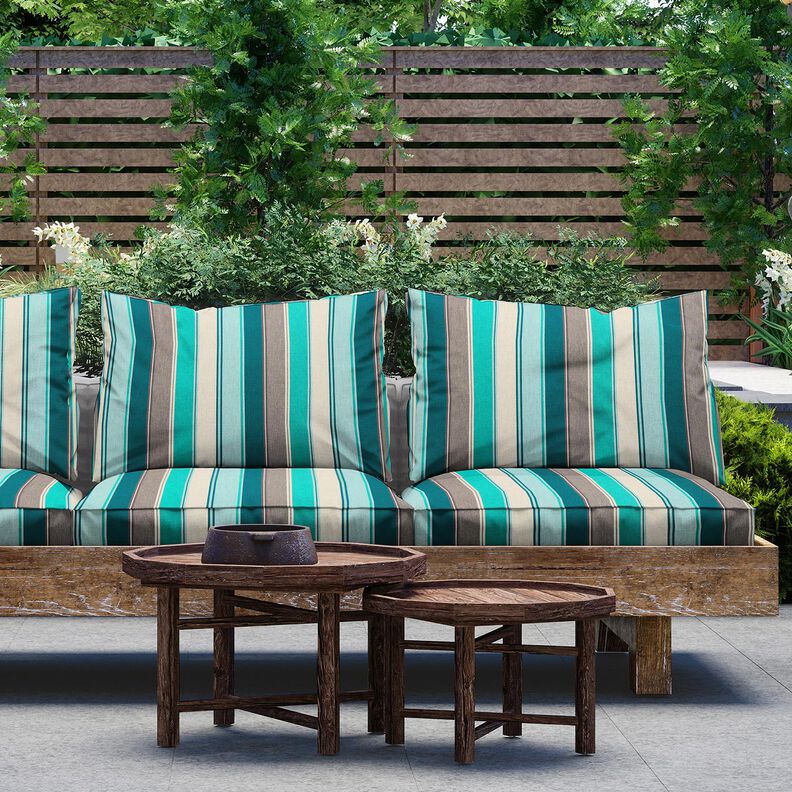 Tecido para exteriores Lona Riscas mistas – pinheiro azul/greige,  image number 6