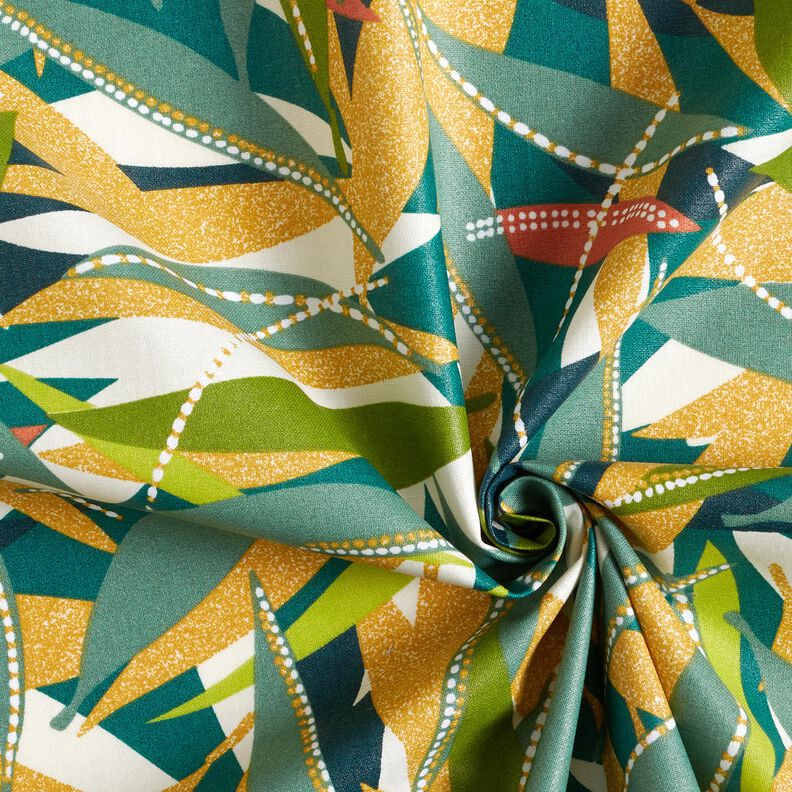 Algodão revestido Folhas delicadas – pinheiro azul/amarelo-caril,  image number 4