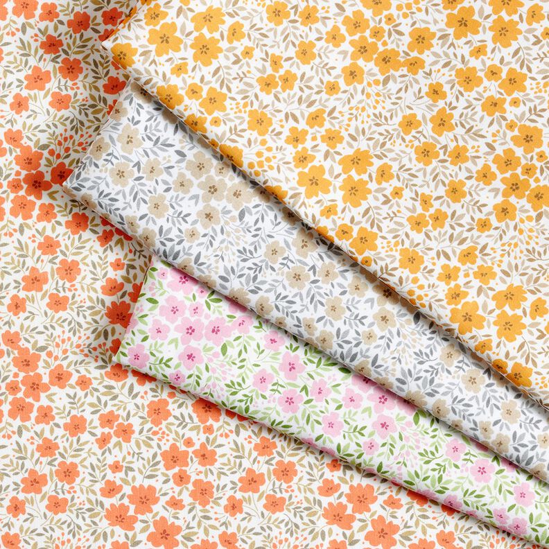 Tecido para decoração Cetim de algodão Mar floral – laranja-pêssego/branco,  image number 5