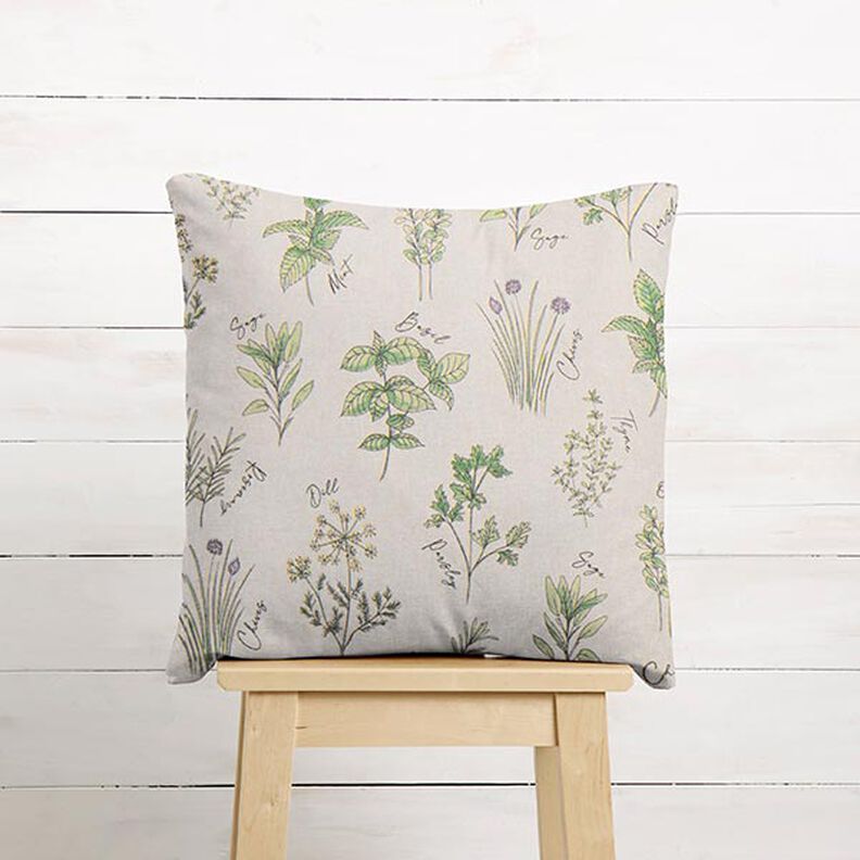 Tecido para decoração Meio linho Panamá Ervas aromáticas – natural/verde,  image number 9