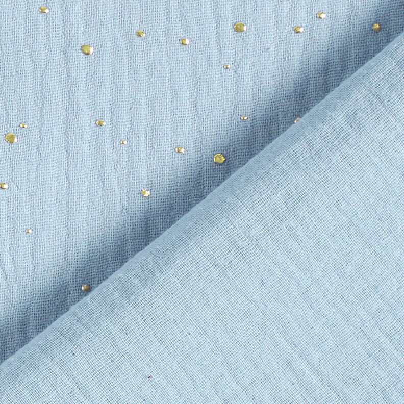 Algodão Musselina Sarapintas douradas espalhadas – azul claro/dourado,  image number 4
