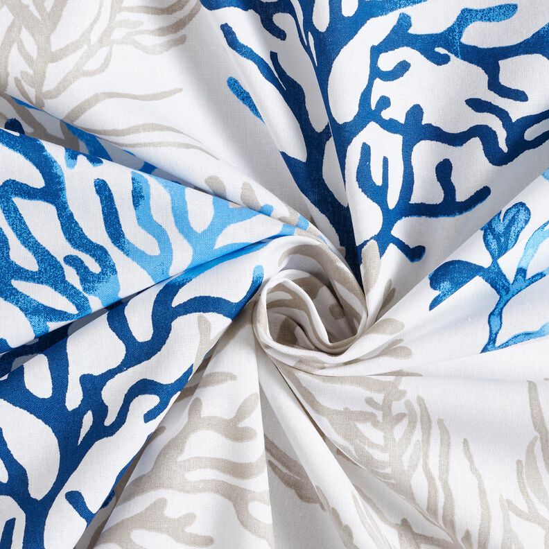 Tecido de algodão Cretone Grandes corais – branco/azul,  image number 3
