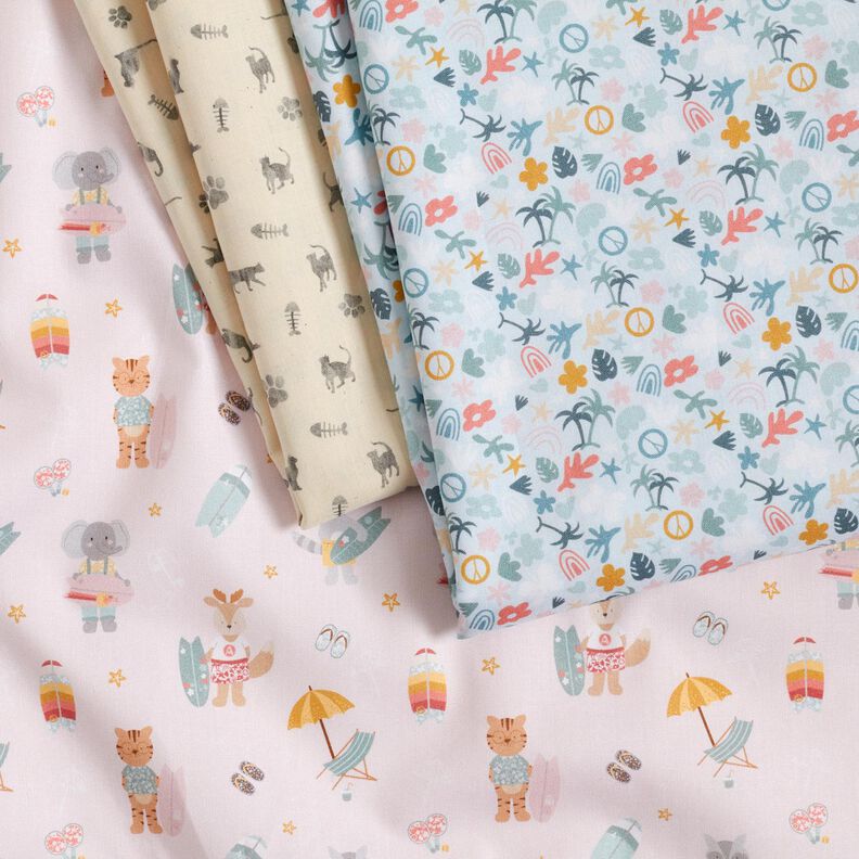 Popelina de algodão Bio Animais surfistas – rosé,  image number 5