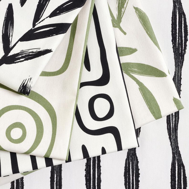 Tecido para decoração Meio linho Panamá Riscas onduladas – preto/marfim,  image number 5