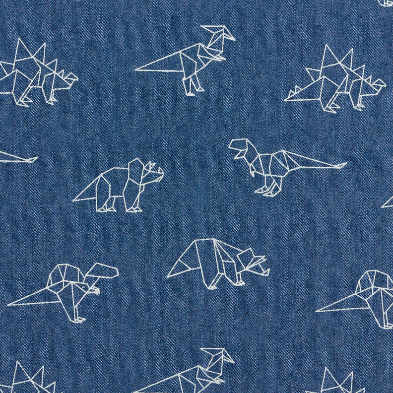 Tecido de ganga Stretch Dinossauros Origâmi – azul ganga,  image number 1