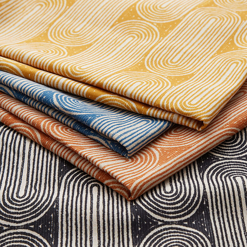 Tecido para decoração Meio linho Panamá Arcos – amarelo-caril/natural,  image number 5