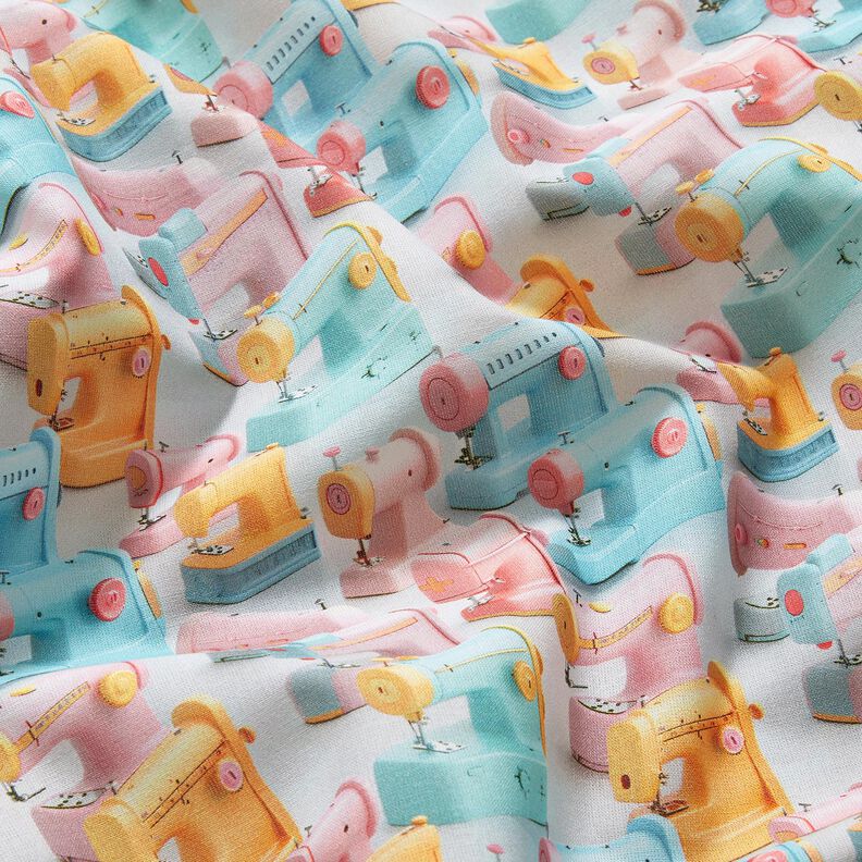 Tecido de algod&atilde;o Popelina M&aacute;quinas de costura coloridas &ndash; rosa-claro/turquesa claro,  image number 2