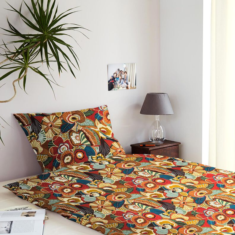 Tecido de algod&atilde;o Cretone Flores folcl&oacute;ricas &ndash; carmin/azul petr&oacute;leo,  image number 7