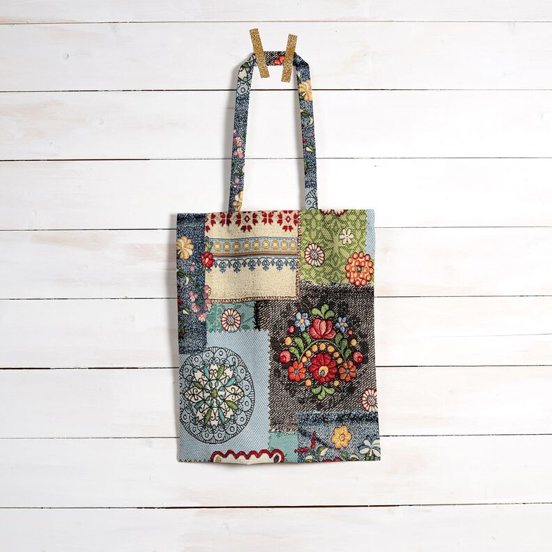 Tecido para decoração Gobelina Retalhos para calças de ganga – bege claro/azul ganga,  image number 8