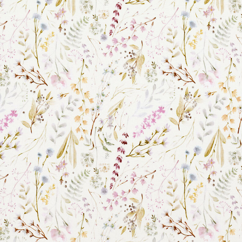 Jersey de viscose Flores e folhas delicadas – marfim,  image number 1