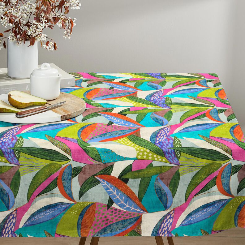 Tecido para decoração Meio linho Panamá Folhas tropicais – laranja/verde escuro,  image number 6