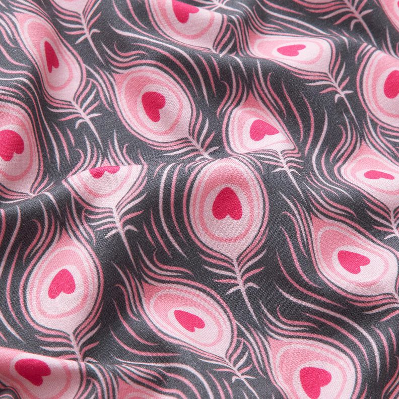 Jersey de algodão Pavo | Stoff&Liebe – cinza ardósia/rosa intenso,  image number 2