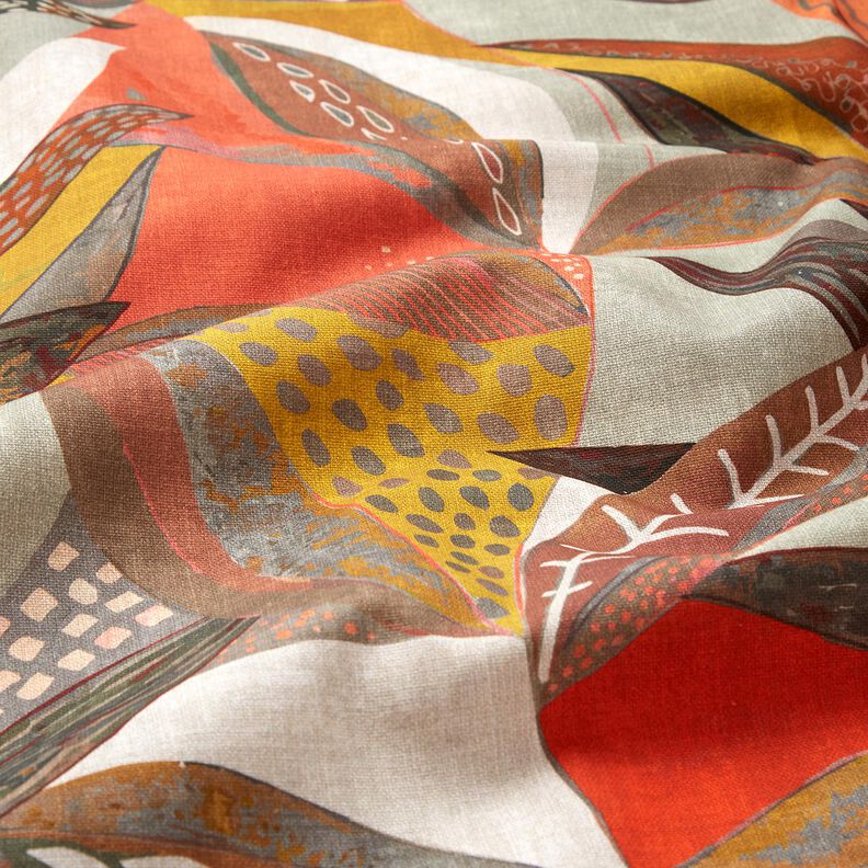 Tecido para decoração Meio linho Panamá Folhas tropicais – mostarda/terracota,  image number 2