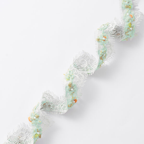Fita de renda Flores de tule [30 mm] – cinzento claro,  image number 1