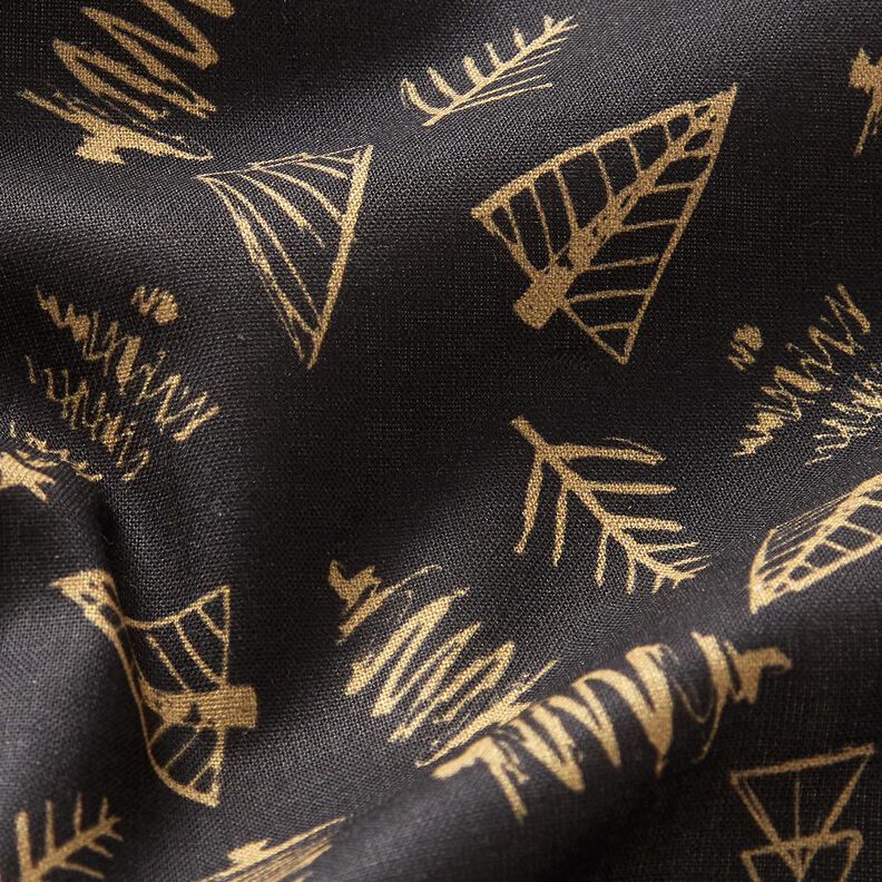 Tecido de algodão Cretone Pinheiros elegantes – preto/dourado,  image number 2