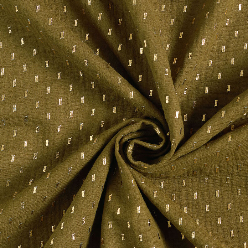 Musselina/ Tecido plissado duplo Estampado prateado Quadrados – oliva escura/dourado,  image number 4
