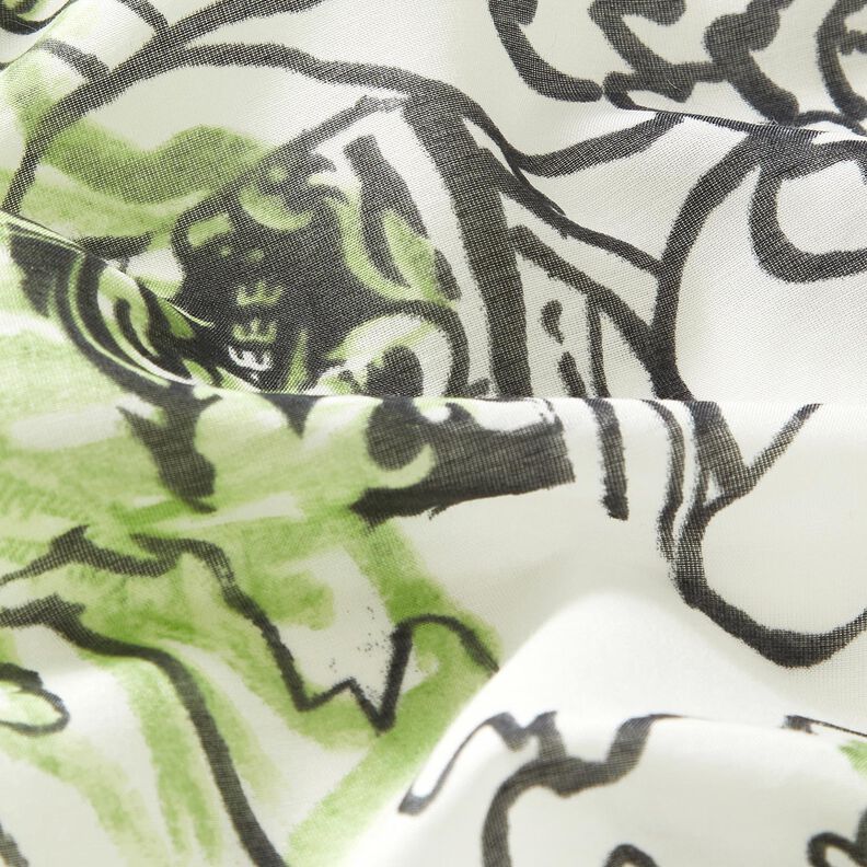 Mistura de seda e algodão Flores abstratas – marfim/verde folhas de maio,  image number 2