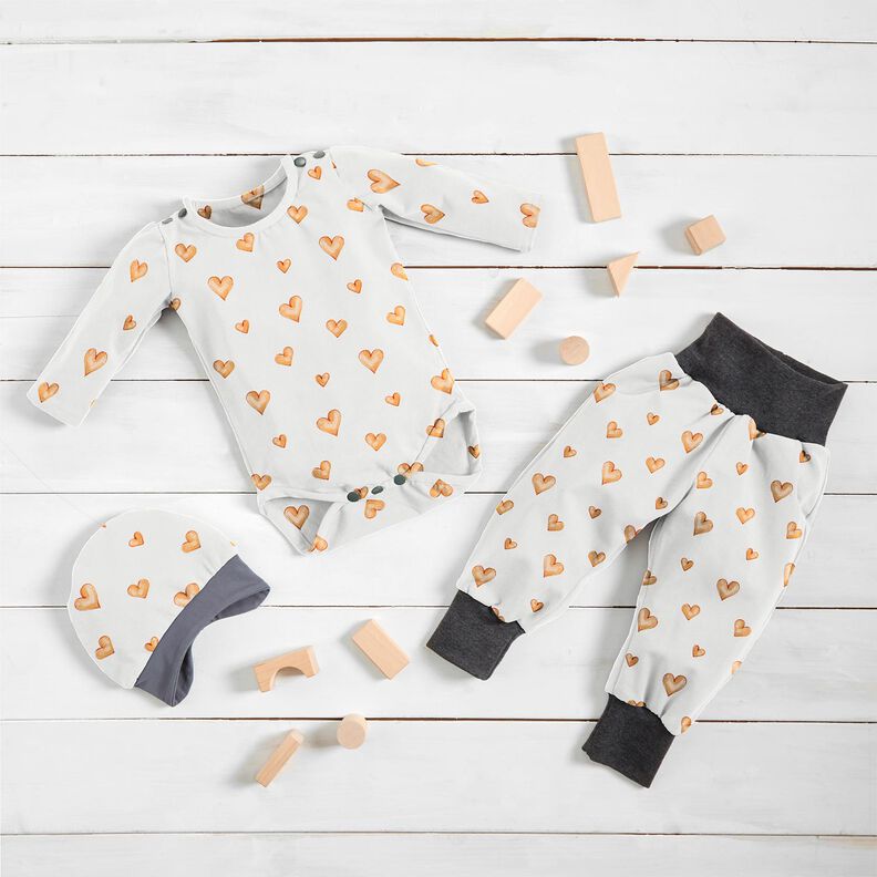 Jersey de algodão Corações de aguarela Impressão Digital – marfim/laranja-claro,  image number 5