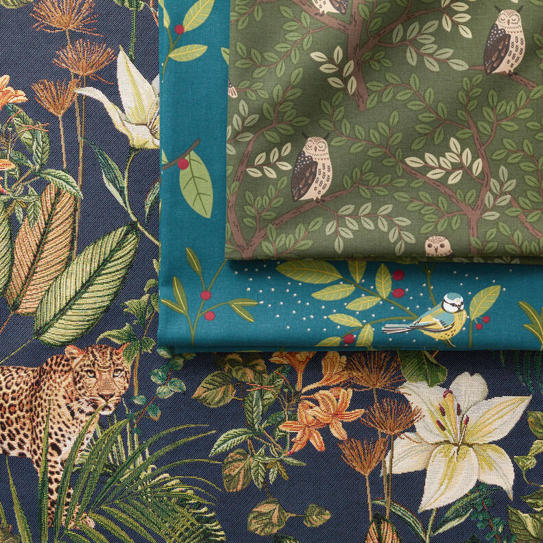 Tecido para decoração Gobelina Leopardos na selva – azul/verde,  image number 6