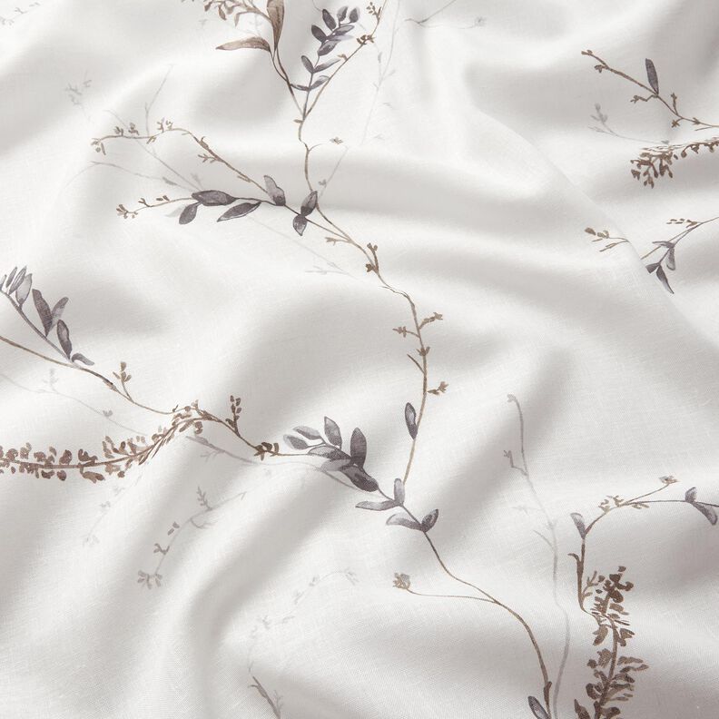 Tecido para cortinados Voile Ramos delicados – branco/cinzento-prateado,  image number 2