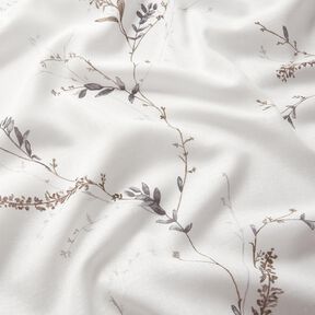 Tecido para cortinados Voile Ramos delicados – branco/cinzento-prateado, 