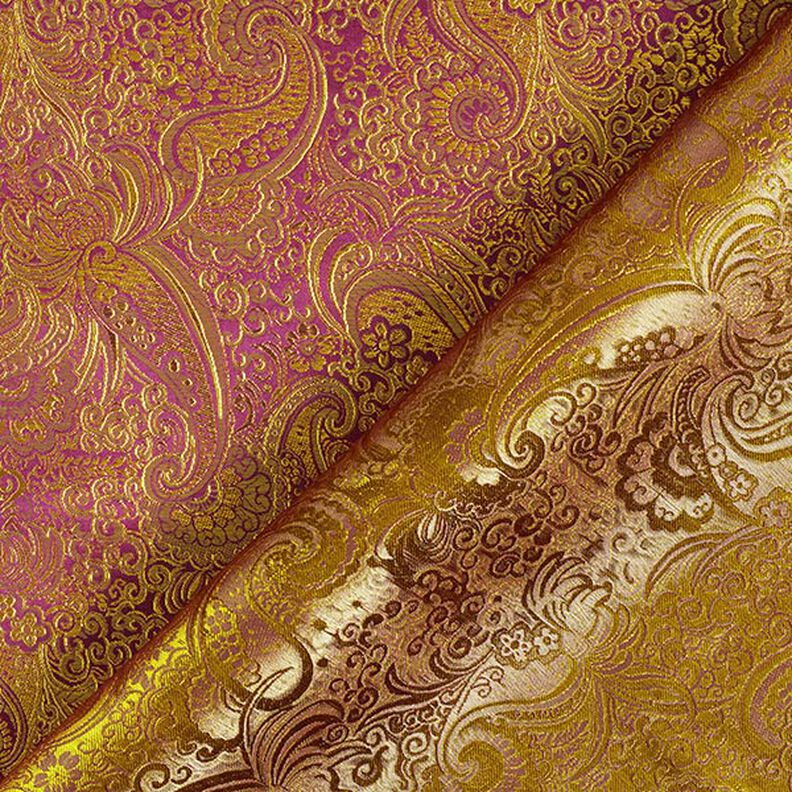 Jacquard para vestuário Paisley metálico – roxo/dourado,  image number 6