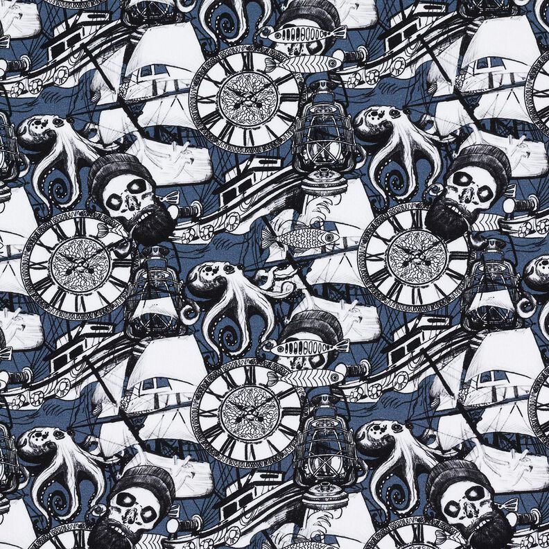 Jersey de algodão Desenhos de tatuagem marítimos Impressão Digital – azul ganga,  image number 1