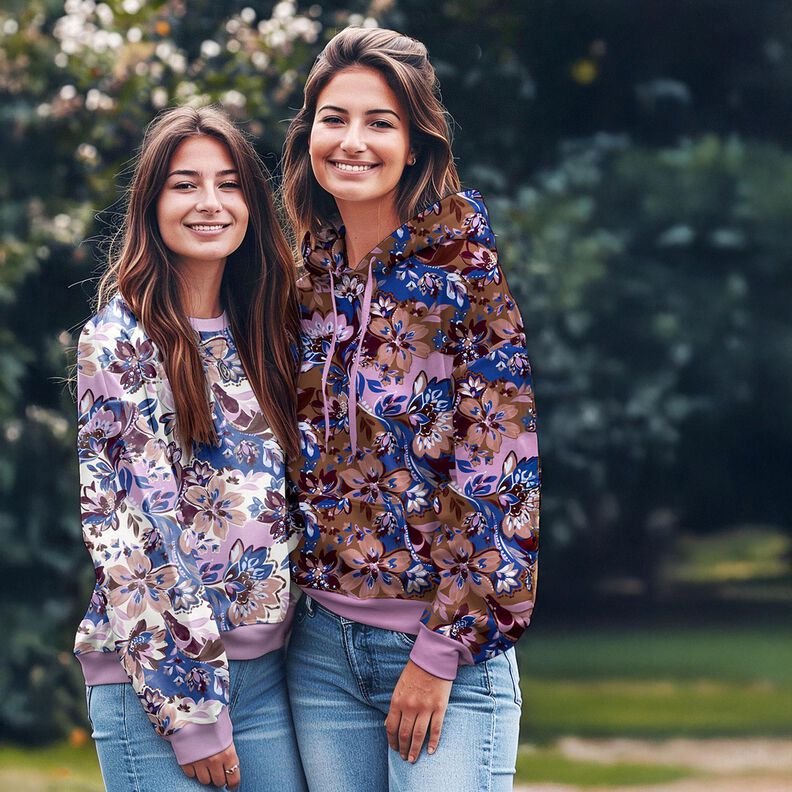 French Terry Sweat de verão Flores pintadas Impressão Digital – índigo/castanho,  image number 5